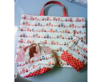 マトリョーシカの生地で作った入園グッズ3点