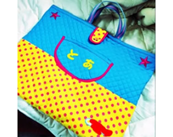 ドット柄 の生地で作った通園カバン