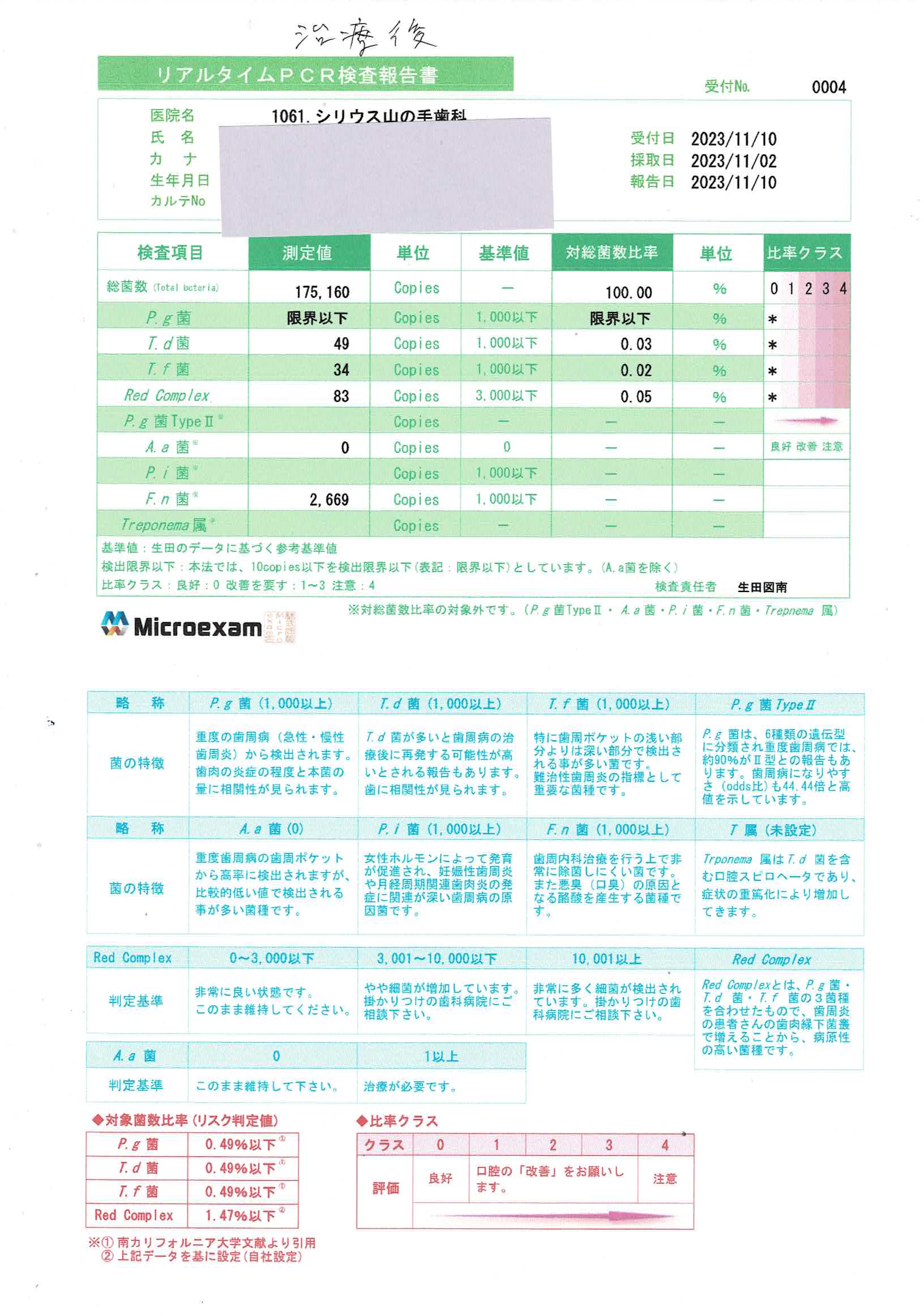 リアルタイムPCR検査報告書