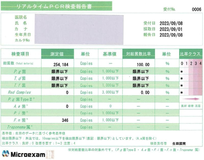 リアルタイムPCR検査報告書